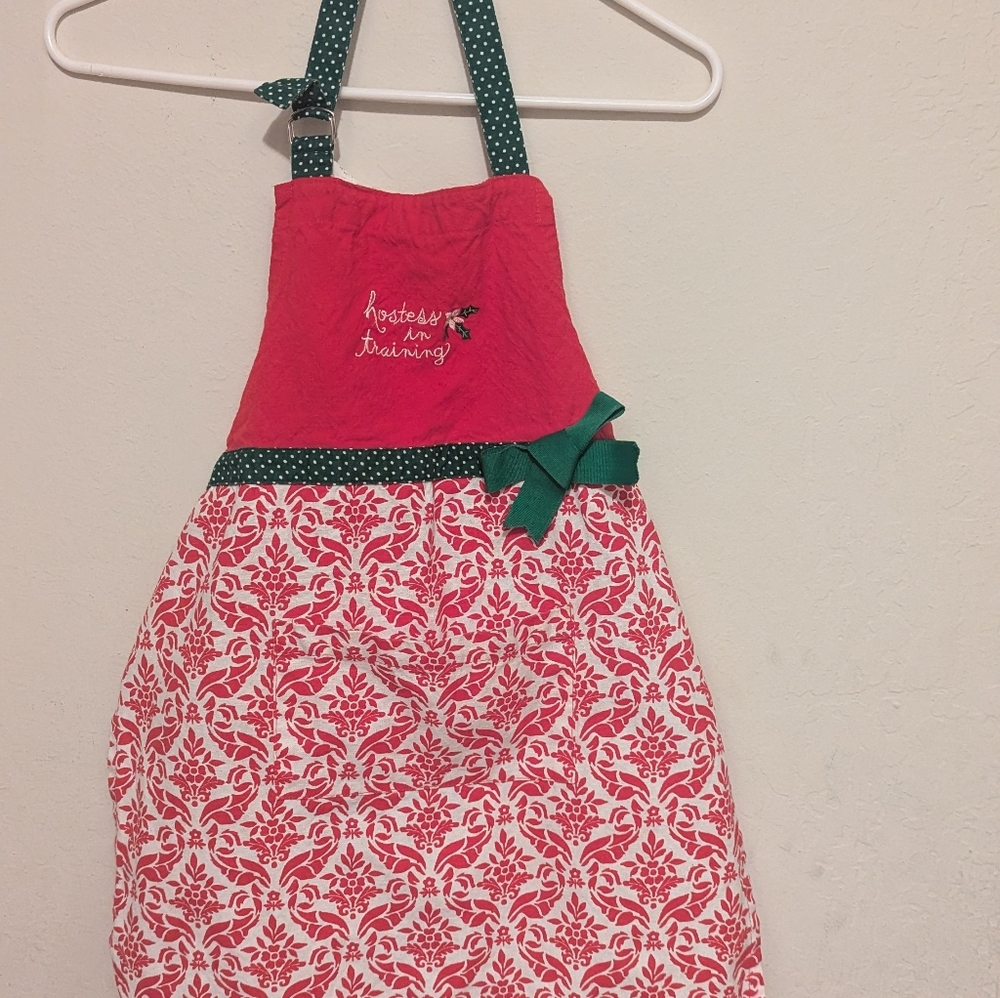 Kay Dee designs hostess in training Kids Apron with Red and Green Design